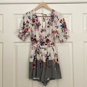 Three Pink Hearts Floral Romper size medium